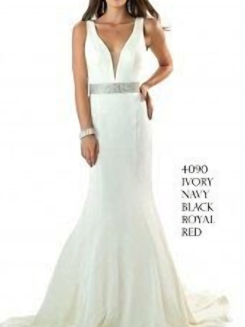 Shail K Ivory V-Neck Mermaid Gown with Embellished Waist